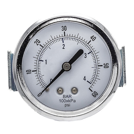 Industrial Pressure Gauge, 0 to 60 psi, 2 1/2 in Dial, 1/8 in NPT, Center Back Location MPN:103D-258D