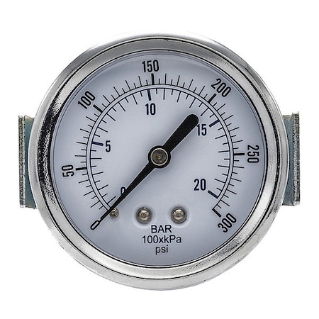 Industrial Pressure Gauge, 0 to 300 psi, 2 1/2 in Dial, 1/8 in NPT, Center Back Location MPN:103D-258H