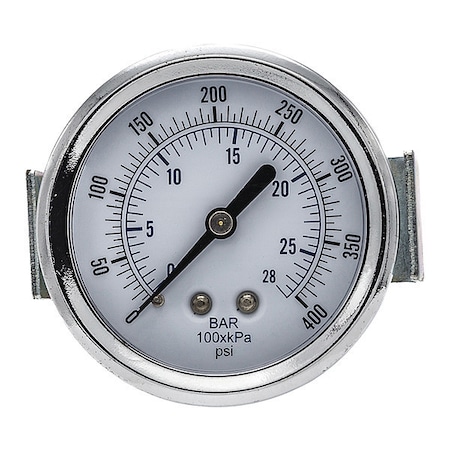 Industrial Pressure Gauge, 0 to 400 psi, 2 1/2 in Dial, 1/8 in NPT, Center Back Location MPN:103D-258I