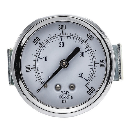 Industrial Pressure Gauge, 0 to 600 psi, 2 1/2 in Dial, 1/8 in NPT, Center Back Location MPN:103D-258K