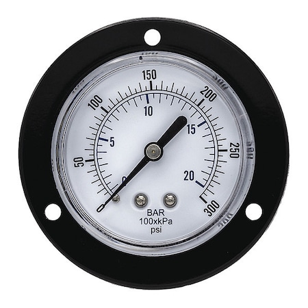 Panel-Mount Pressure Gauge, 0 to 300 psi, 2 1/2 in Dial, 1/8 in NPT, Center Back Location MPN:104D-258H
