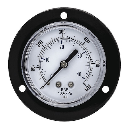 Panel-Mount Pressure Gauge, 0 to 600 psi, 2 1/2 in Dial, 1/8 in NPT, Center Back Location MPN:104D-258K