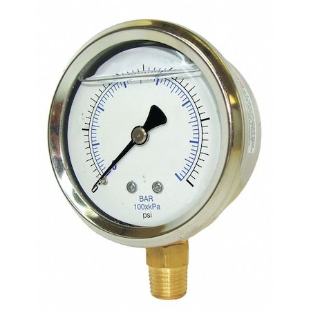 Industrial Pressure Gauge, 0 to 5, 000 psi, 1 1/2 in Dial, 1/8 in NPT, Bottom Location MPN:201L-158R