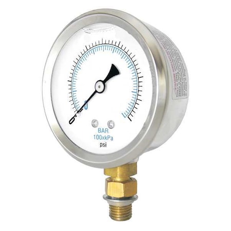 Hydraulic Cylinder Pressure Gauge, 0 to 3, 000 psi psi, 2 1/2 in Dial, 1/4 in SAE, Bottom Location MPN:201L-25XP-SAE4