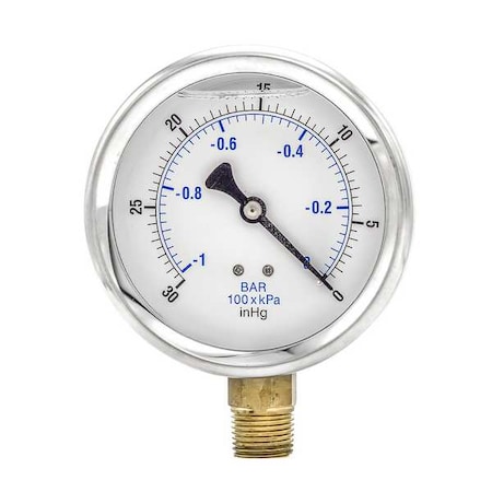 Industrial Vacuum Gauge, +/-1.0%, Metal MPN:201L-402A