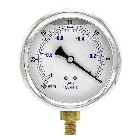 Vacuum Gauge, Liquid, 4In, 30-0In Hg Vacuum MPN:201L-404A
