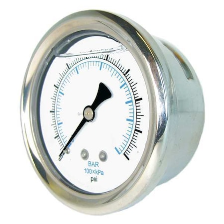 Industrial Pressure Gauge, 0 to 300 psi, 4 in Dial, 1/4 in NPT, Center Back Location MPN:202L-404H