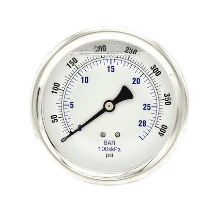 Industrial Pressure Gauge, 0 to 400 psi, 4 in Dial, 1/4 in NPT, Center Back Location MPN:202L-404I