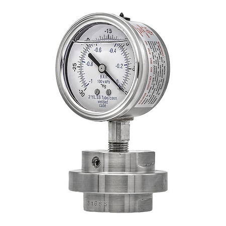 Pressure Gauge with Diaphragm Seal, 30 to 0 psi, 2 1/2 in Dial, 1/4 in NPT, Bottom Location MPN:301L254A/3JJJ100