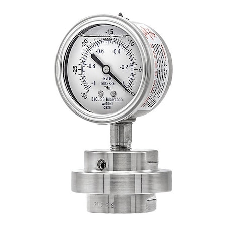 Pressure Gauge with Diaphragm Seal, 30 to 0 psi, 2 1/2 in Dial, 1/4 in NPT, Bottom Location MPN:301L254A/3JJJ200