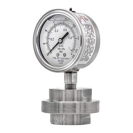 Pressure Gauge with Diaphragm Seal, 0 to 15 psi, 2 1/2 in Dial, 1/4 in NPT, Bottom Location MPN:301L254B/3JJJ100