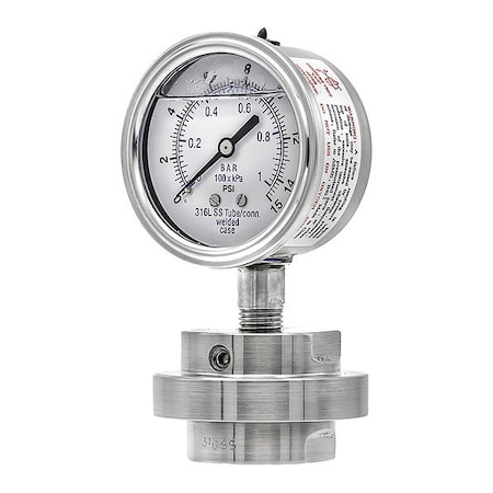 Pressure Gauge with Diaphragm Seal, 0 to 15 psi, 2 1/2 in Dial, 1/2 in NPT, Bottom Location MPN:301L254B/3JJJ200