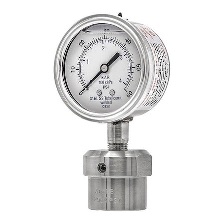 Pressure Gauge with Diaphragm Seal, 0 to 60 psi, 2 1/2 in Dial, 1/4 in NPT, Bottom Location MPN:301L254D/0JJJ100