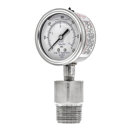 Vacuum Gauge with Diaphragm Seal, 0 to 60 psi, 2 1/2 in Dial, 1/4 in NPT, Bottom Location MPN:301L254D/5JJJA00