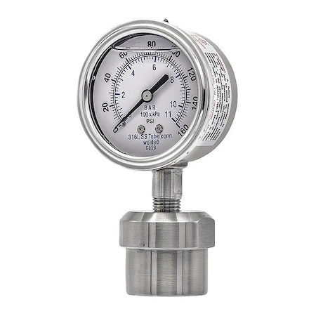 Pressure Gauge with Diaphragm Seal, 0 to 160 psi, 2 1/2 in Dial, 1/4 in NPT, Bottom Location MPN:301L254F/0JJJ100