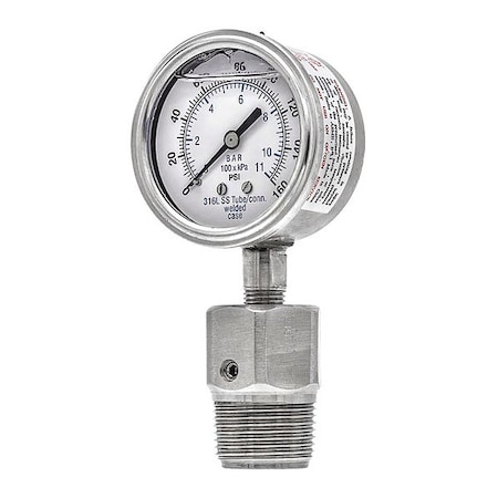 Pressure Gauge with Diaphragm Seal, 0 to 160 psi, 2 1/2 in Dial, 1 in NPT, Bottom Location MPN:301L254F/5JJJA00