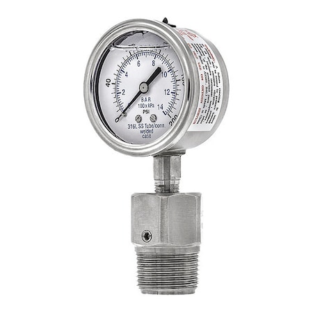 Pressure Gauge with Diaphragm Seal, 0 to 200 psi, 2 1/2 in Dial, 1/4 in NPT, Bottom Location MPN:301L254G/5JJJA00
