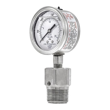 Pressure Gauge with Diaphragm Seal, 0 to 300 psi, 2 1/2 in Dial, 1/4 in NPT, Bottom Location MPN:301L254H/5JJJA00