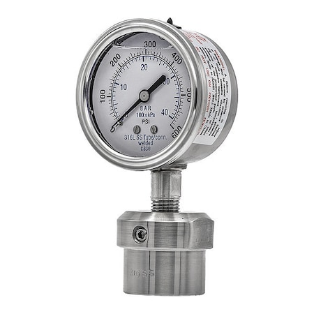 Pressure Gauge with Diaphragm Seal, 0 to 600 psi, 2 1/2 in Dial, 1/4 in NPT, Bottom Location MPN:301L254K/0JJJ200