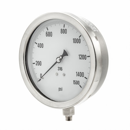 Industrial Pressure Gauge, 0 to 1, 500 psi, 6 in Dial, 1/2 in NPT, Bottom Location MPN:6001-2LN