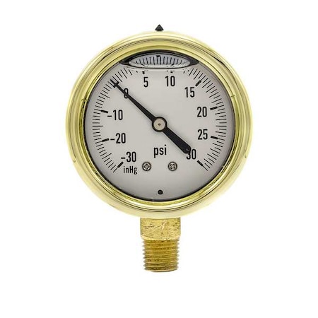 Industrial Compound Gauge, 30 to 0 to 30 psi, 2 1/2 in Dial, 1/4 in NPT, Bottom Location MPN:601L-254CC