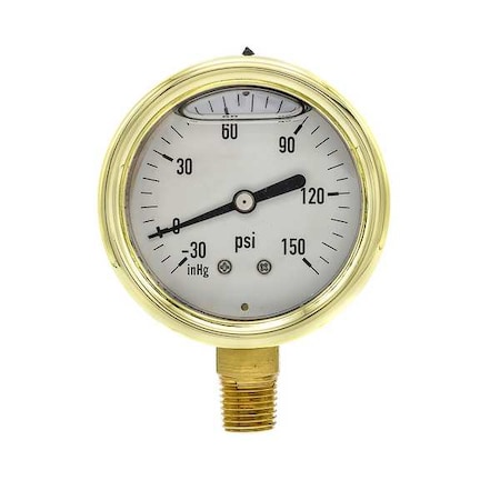 Industrial Compound Gauge, 30 to 0 to 150 psi, 2 1/2 in Dial, 1/4 in NPT, Bottom Location MPN:601L-254CF