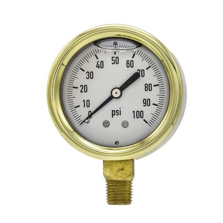 Industrial Pressure Gauge, 0 to 100 psi, 2 1/2 in Dial, 1/4 in NPT, Bottom Location MPN:601L-254E