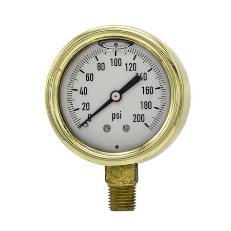 Industrial Pressure Gauge, 0 to 200 psi, 2 1/2 in Dial, 1/4 in NPT, Bottom Location MPN:601L-254G