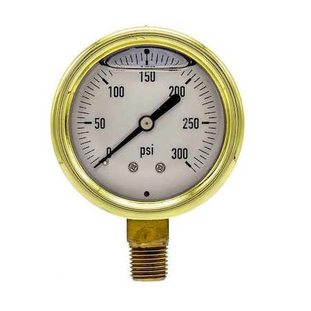 Industrial Pressure Gauge, 0 to 300 psi, 2 1/2 in Dial, 1/4 in NPT, Bottom Location MPN:601L-254H