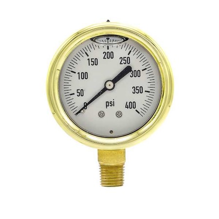 Industrial Pressure Gauge, 0 to 400 psi, 2 1/2 in Dial, 1/4 in NPT, Bottom Location MPN:601L-254I