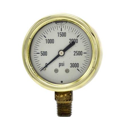 Industrial Pressure Gauge, 0 to 3, 000 psi, 2 1/2 in Dial, 1/4 in NPT, Bottom Location MPN:601L-254P
