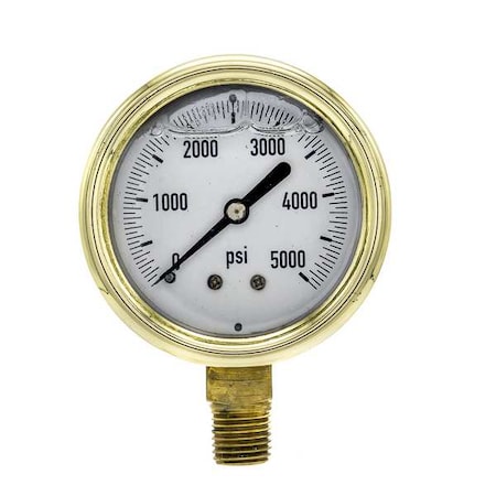 Industrial Pressure Gauge, 0 to 5, 000 psi, 2 1/2 in Dial, 1/4 in NPT, Bottom Location MPN:601L-254R