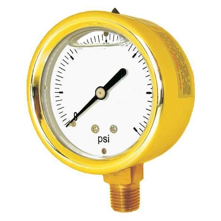 Industrial Pressure Gauge, 0 to 7, 500 psi, 2 1/2 in Dial, 1/4 in NPT, Bottom Location MPN:601L-254T