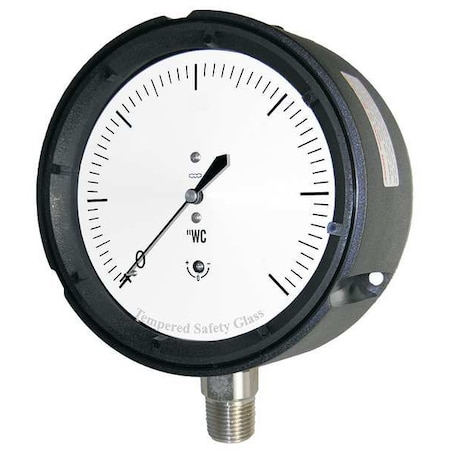 Low Pressure Gauge, 0 to 100 psi, 4 1/2 in Dial, 1/4 in NPT, Bottom Location, Phenolic Case Material MPN:LP1-PS-454-100