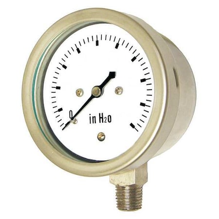Low Pressure Gauge, 0 to 30 psi, 2 1/2 in Dial, 1/4 in NPT, Bottom Location MPN:LP1-SS-254-30