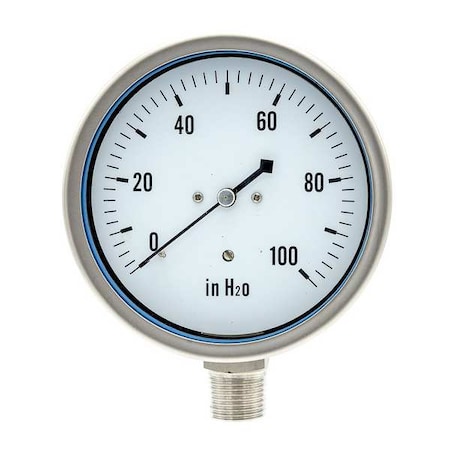 Low Pressure Gauge, 0 to 100 psi, 4 in Dial, 1/2 in NPT, Bottom Location MPN:LP1-SS-402-100