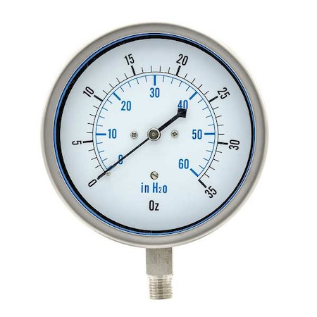 Low Pressure Gauge, 0 to 35 psi, 4 in Dial, 1/4 in NPT, Bottom Location MPN:LP1-SS-404-35X60