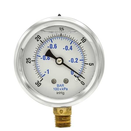 Vacuum Gauge, 1/4 in. NPT, 2-1/2 in., Series: 201L MPN:PRO-201L-254A