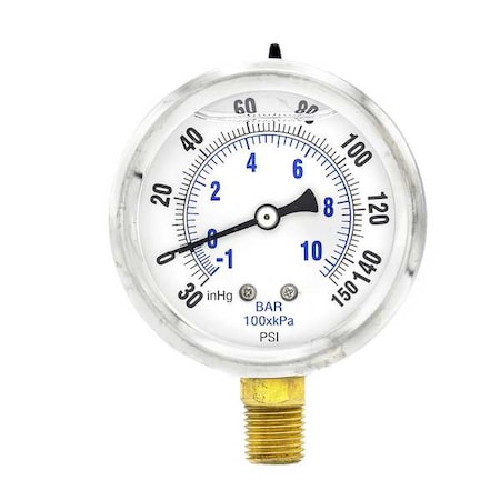 Industrial Compound Gauge, 30 to 0 to 150 psi, 2 1/2 in Dial, 1/4 in NPT, Bottom Location MPN:PRO-201L-254CF
