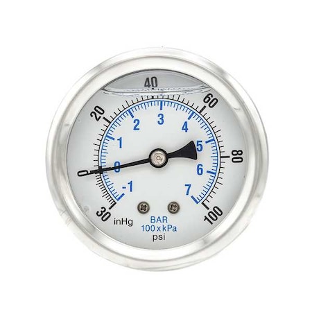 Industrial Compound Gauge, 30 to 0 to 100 psi, 2 1/2 in Dial, 1/4 in NPT, Center Back Location MPN:PRO-202L-254CE