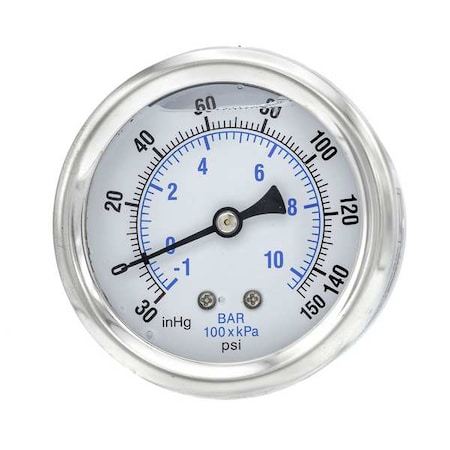 Industrial Compound Gauge, 30 to 0 to 150 psi, 2 1/2 in Dial, 1/4 in NPT, Center Back Location MPN:PRO-202L-254CF