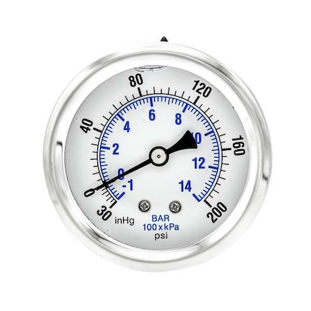 Industrial Compound Gauge, 30 to 0 to 200 psi, 2 1/2 in Dial, 1/4 in NPT, Center Back Location MPN:PRO-202L-254CG