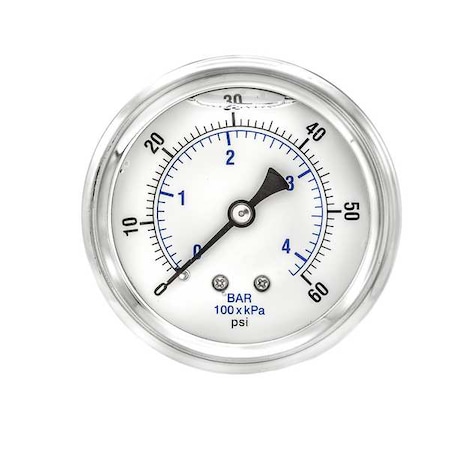 Industrial Pressure Gauge, 0 to 60 psi, 2 1/2 in Dial, 1/4 in NPT, Center Back Location MPN:PRO-202L-254D
