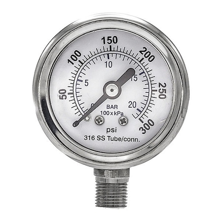Industrial Pressure Gauge, 0 to 300 psi, 1 1/2 in Dial, 1/8 in NPT, Bottom Location MPN:PRO-301D-158H-01