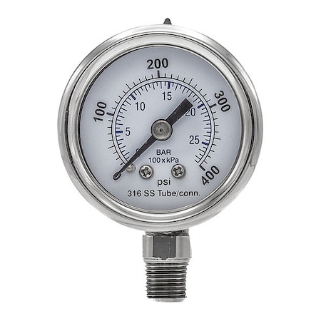 Industrial Pressure Gauge, 0 to 400 psi, 1 1/2 in Dial, 1/8 in NPT, Bottom Location MPN:PRO-301D-158I-01