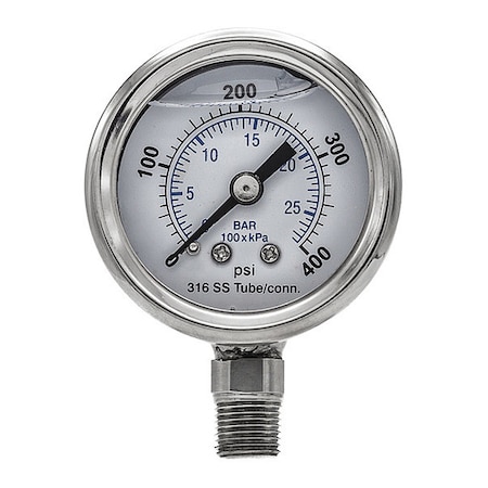 Industrial Pressure Gauge, 0 to 400 psi, 1 1/2 in Dial, 1/8 in NPT, Bottom Location MPN:PRO-301L-158I-01