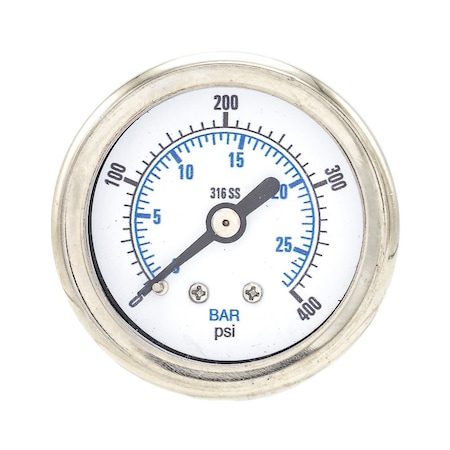 Industrial Pressure Gauge, 0 to 400 psi, 1 1/2 in Dial, 1/8 in NPT, Center Back Location MPN:PRO-302D-158I-01