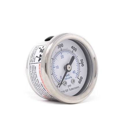 Industrial Pressure Gauge, 0 to 600 psi, 1 1/2 in Dial, 1/8 in NPT, Center Back Location MPN:PRO-302D-158K-01