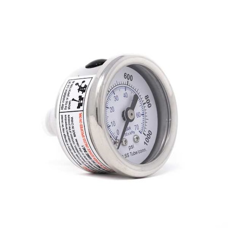 Industrial Pressure Gauge, 0 to 1, 000 psi, 1 1/2 in Dial, 1/8 in NPT, Center Back Location MPN:PRO-302D-158M-01