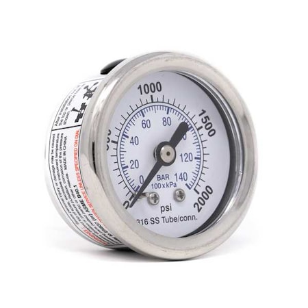 Industrial Pressure Gauge, 0 to 2, 000 psi, 1 1/2 in Dial, 1/8 in NPT, Center Back Location MPN:PRO-302D-158O-01